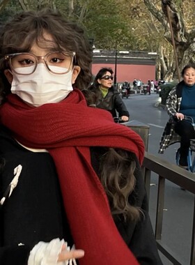 过年红色新年围巾女冬季圣诞针织毛线围脖韩版百搭加厚保暖学生潮