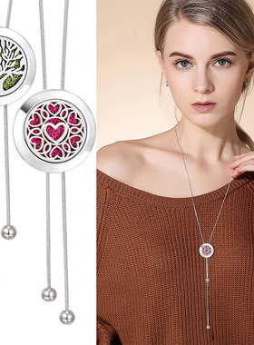 新款项链光面香薰精油毛衣链女香水扩散器可调节流苏项链情侣吊坠