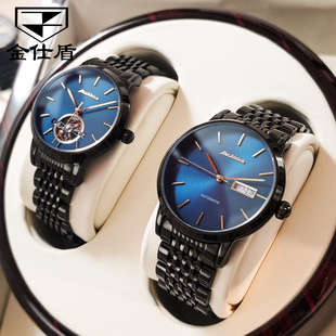 手表金士气质全自动防水钢简约情侣一对机械精时尚表男女钢带黑带