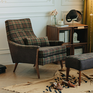 家居休闲椅客厅老虎椅沙发阳台布艺单人实木美式 复古椅子