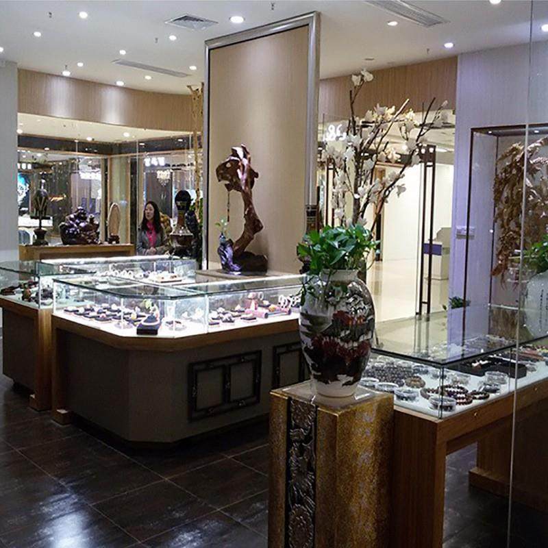 古董店首饰饰品展示柜透明玻璃柜台中式博古摆件陈列架中岛柜设计
