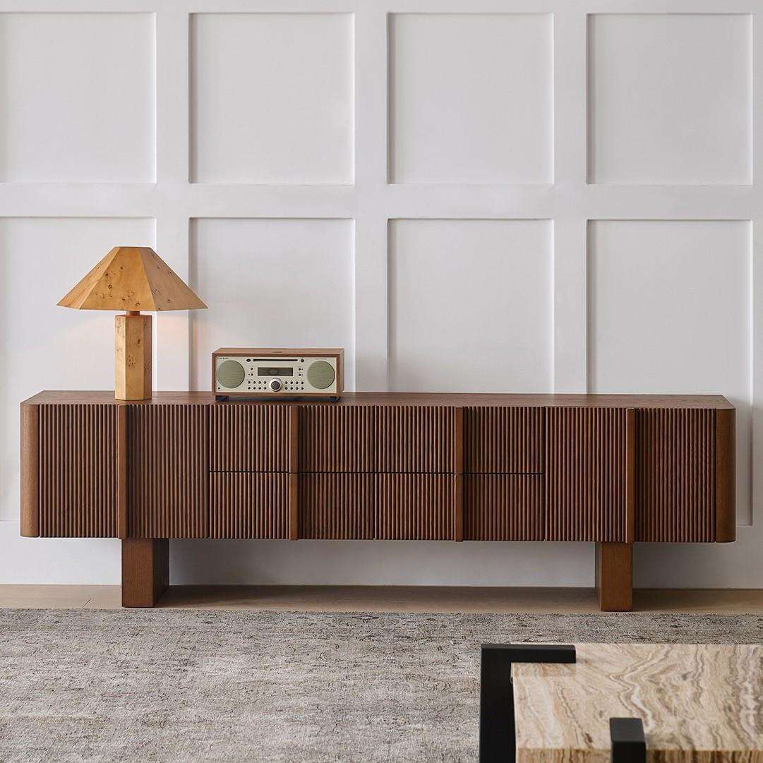 北欧白蜡木实木电视柜法式客厅复古简约中古风收纳柜储物柜落地柜