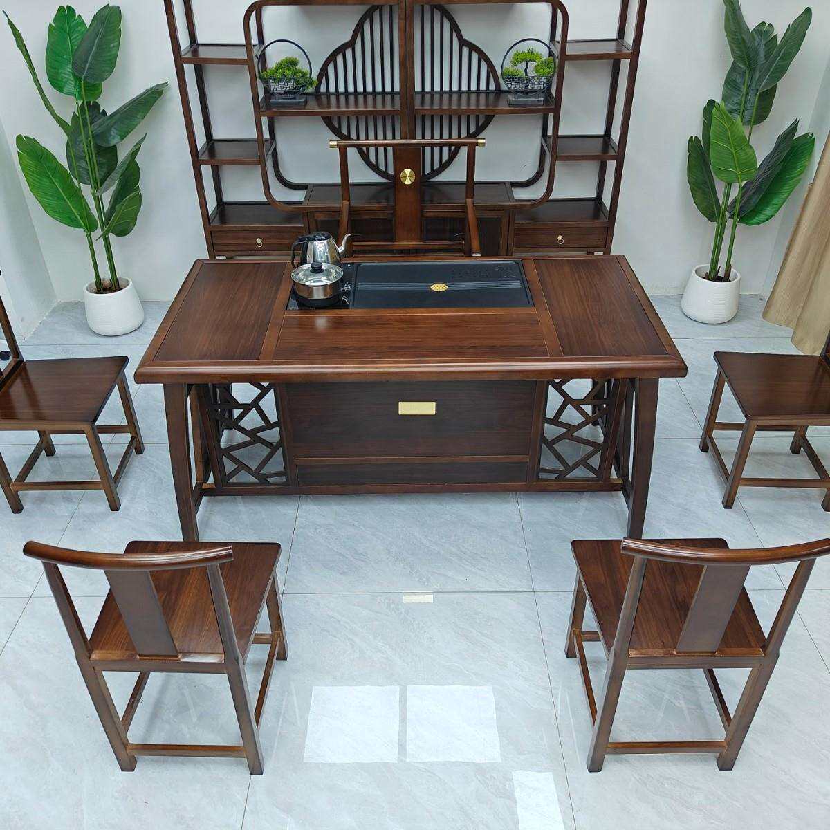 实木茶桌椅新中式茶台全套一桌五椅家用现代简约办公禅意湿泡台