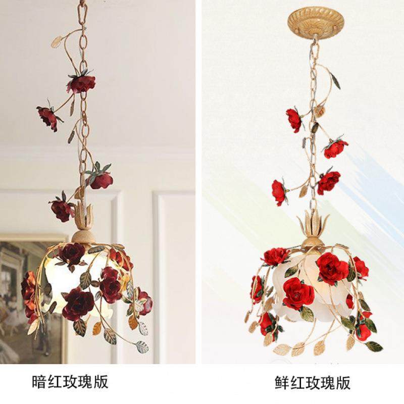 玫瑰花朵吊灯田园风餐厅灯女孩公主房浪漫单头过道玄关婚庆卧室灯