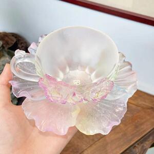 东魅芙蓉壶承十二花神芙蓉七彩渐变古法琉璃壶承杯垫桌面摆件非遗