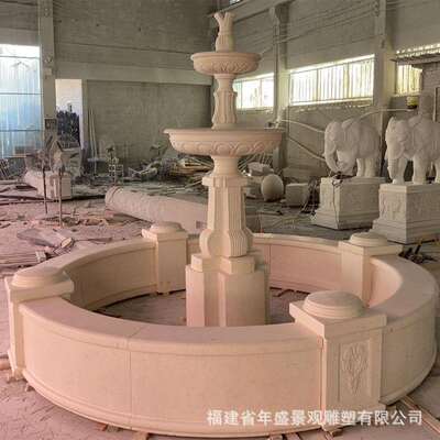 米黄色大理石喷水池 埃及米黄喷泉 酒店装饰造景 别墅院内流水钵