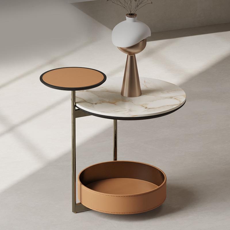 设计感马鞍皮沙发边几轻奢客厅小茶几简约现代创意艺术岩板角几