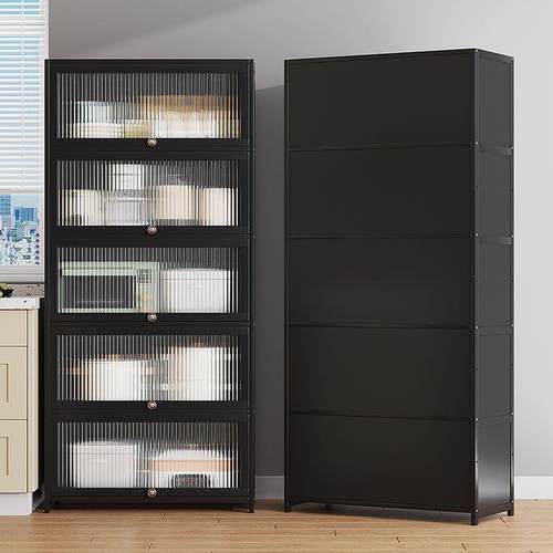 厨房置物架多层收纳柜落地防尘储物柜微波炉橱柜带门多功能置物柜