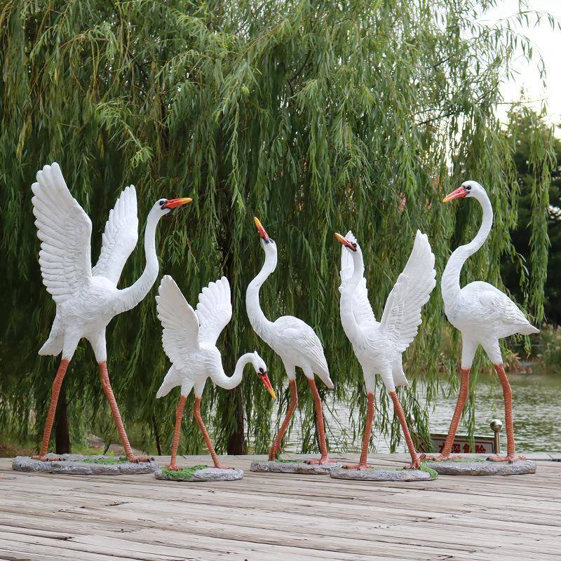 玻璃钢仿真白鹭雕塑户外园林景观公园假山水池装饰售楼部水景摆件