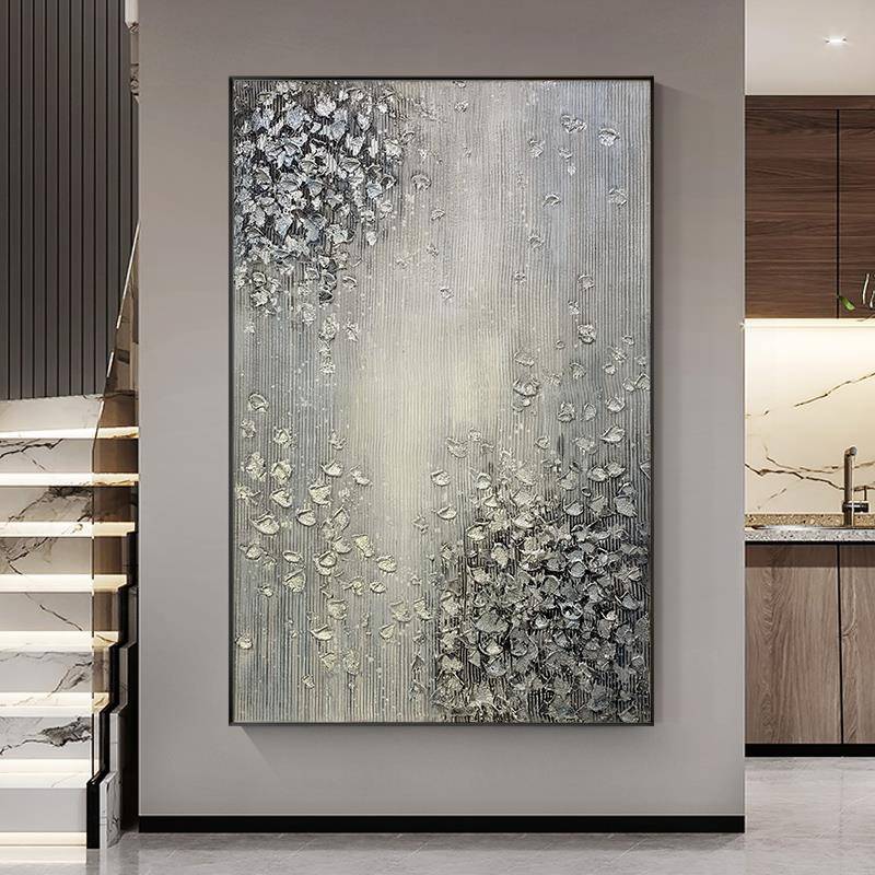 纯手绘油画入户玄关抽象装饰画北欧轻奢金箔挂画手工立体肌理壁画