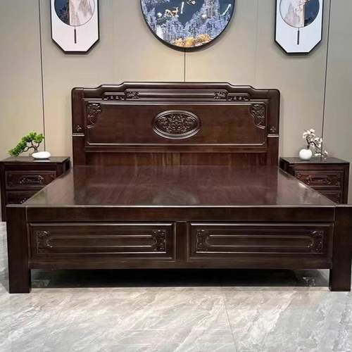 全榫卯结构紫檀木实木床加厚双人床中式明清古典雕花仿古主卧床