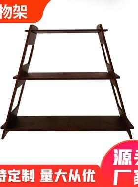 家用木质置物架落地三层花架中式简约花盆架家居室内客厅便捷花架