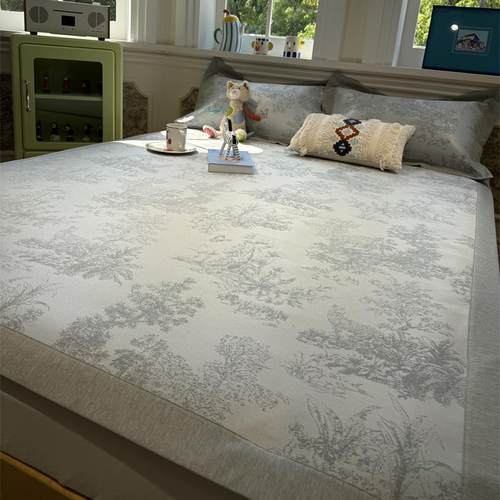 覆古A类提花冰丝席灰可机洗夏凉席三件套空调凉席子冰藤席1.5m1.8