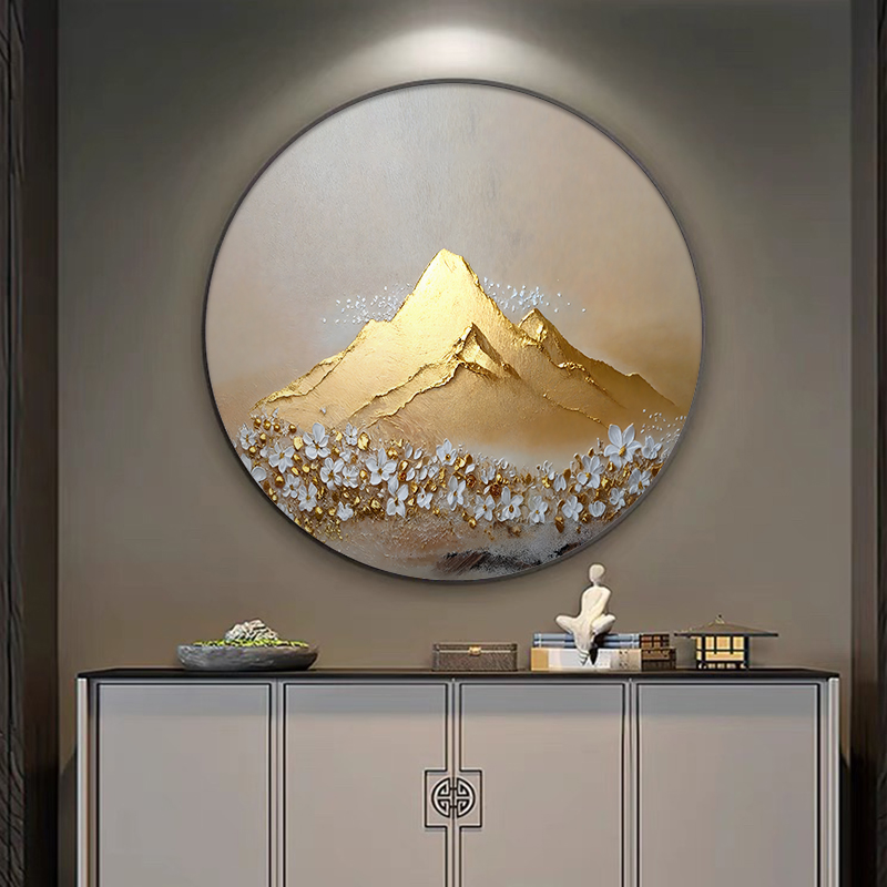 圆形金山手绘油画发财树入户玄关装饰画现代轻奢过道走廊大芬村画图片