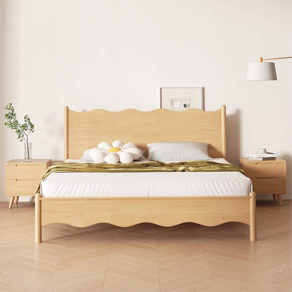 北欧风实木床主卧1.8米双人床现代简约小户型原木色1.5米储物大床