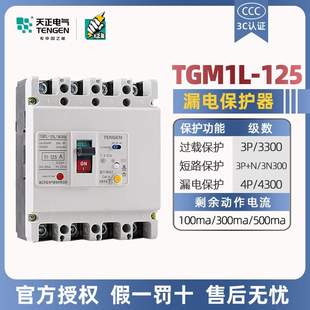 天正漏电保护断路器TGM1L 3N300A三相四线100A125A塑壳漏保 125L