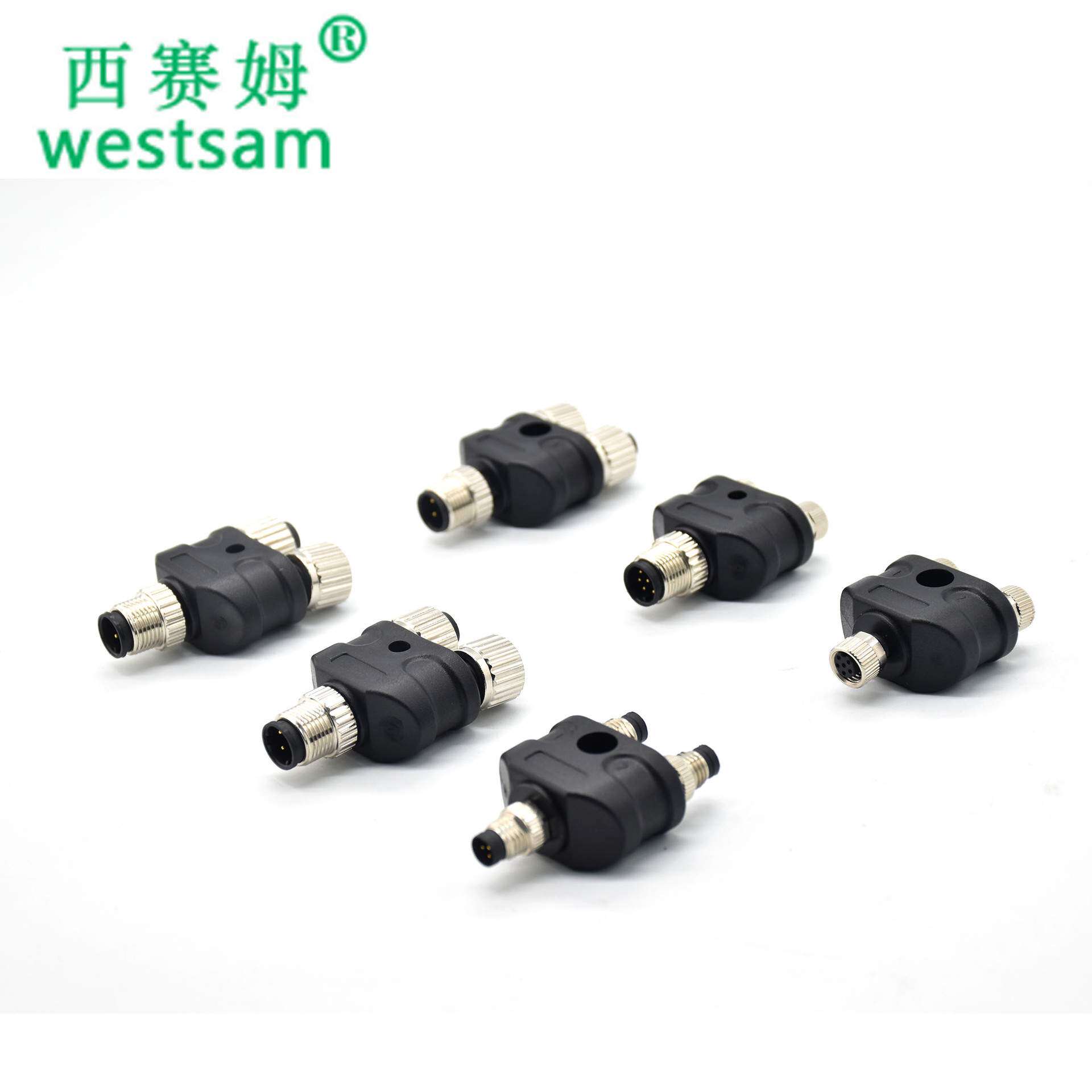 M12分线接头y型4芯公头转M8母头一拖二3芯4芯m12防水连接器