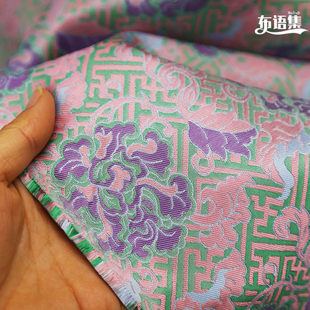 新中式 牡丹花卉色织锦缎布料旗袍外套国风汉服面料 仿宋锦明星同款