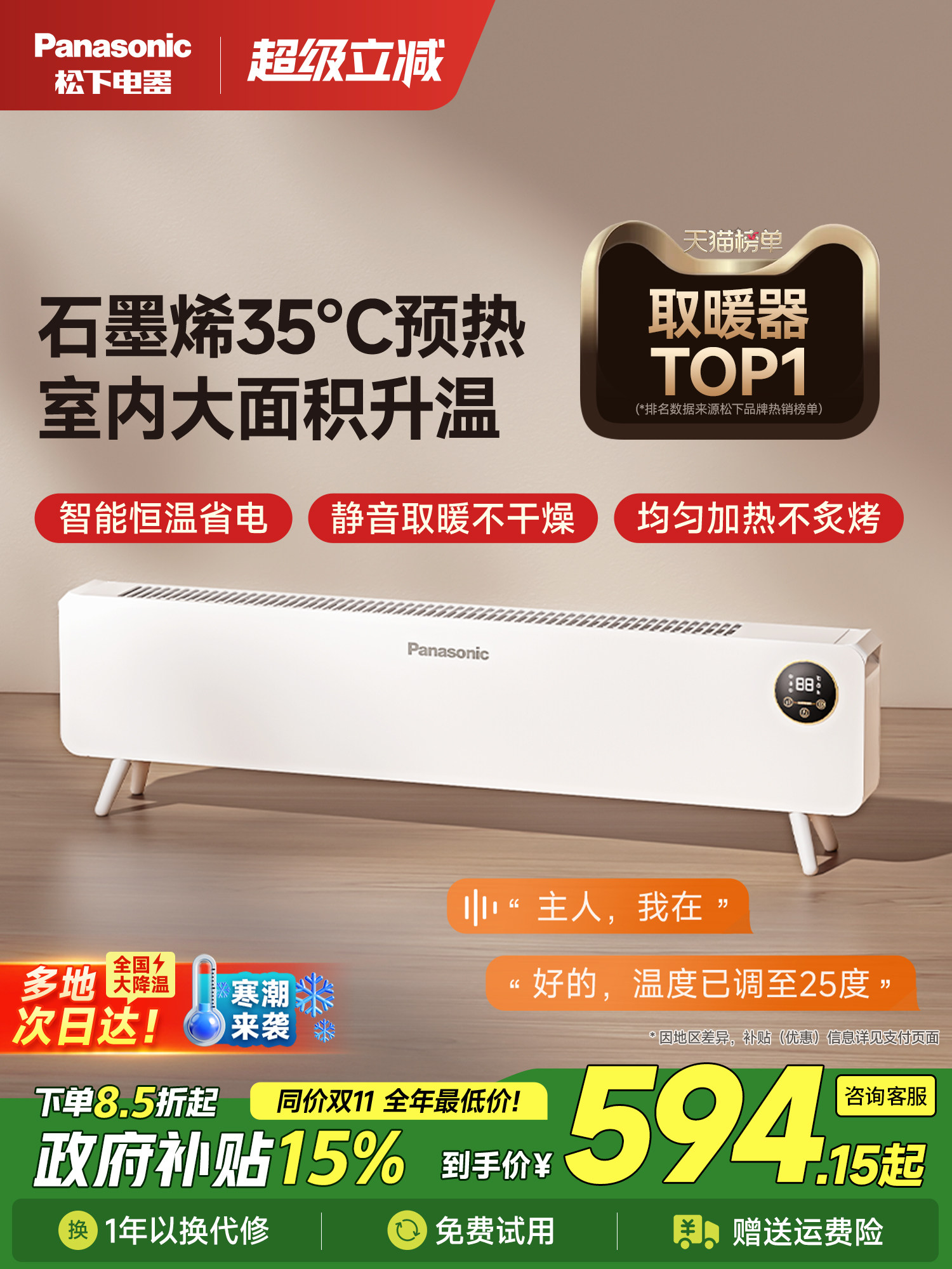 Panasonic Heatwave Heater Home Baseboard Electric Radiator Wonder New 2025 Graphene Warm Air Fan