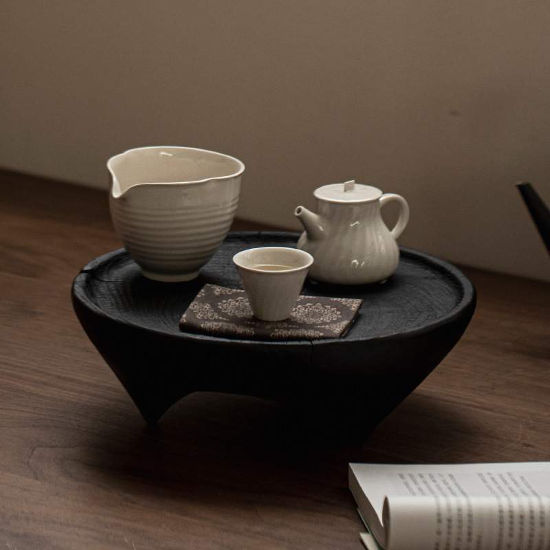 实木炭烧新中式茶楼茶台香樟木炭化飘窗小茶几复古实木干泡台茶盘