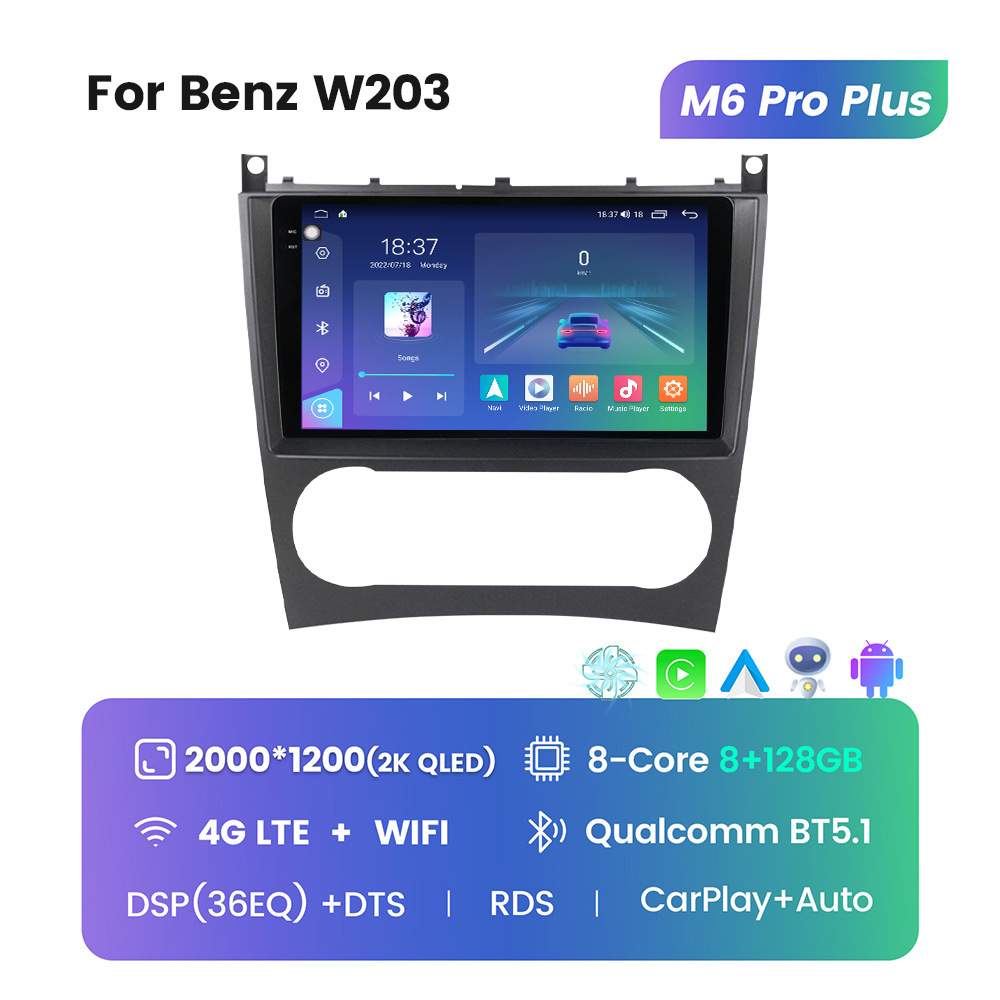 适用于奔驰C级W203 02-07款改装安卓大屏中控车机导航M6Pro