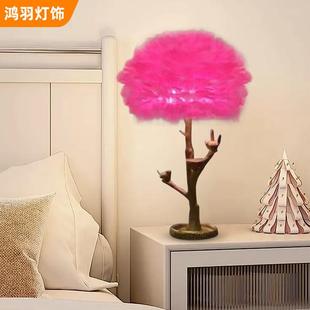 饰氛围感台灯羽毛灯 羽毛灯卧室床头小夜灯轻奢高级感女生宿舍装