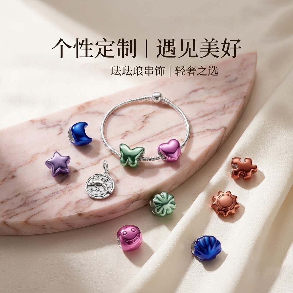个性定制珐琅串饰轻奢高级感彩色蝴蝶爱心串珠DIY手链配件