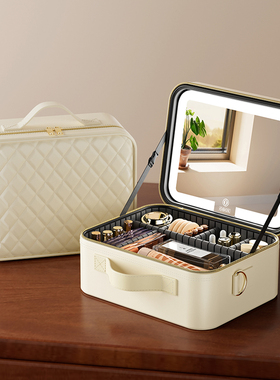 OBOX带镜子化妆包分区超火便携包旅行LED大容量送礼化妆品收纳盒