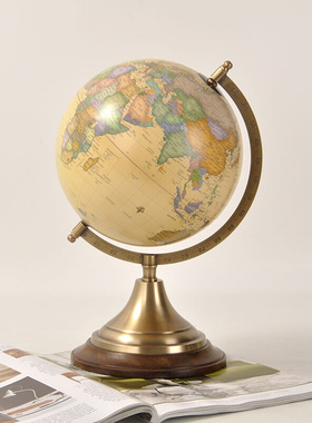 印度进口复古纯铜高档地球仪摆件酒柜办公室书房桌面玄关客厅软装