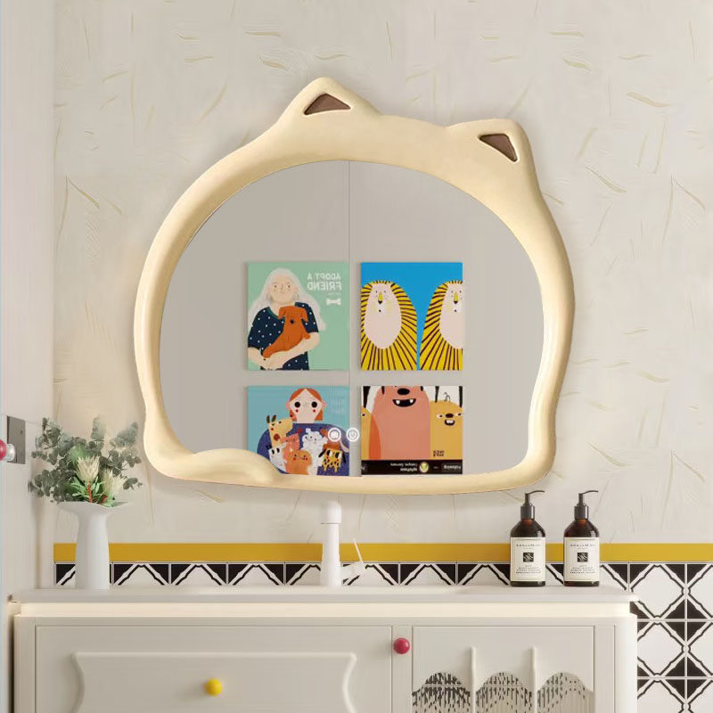 奶油风可爱小猫造型浴室镜壁挂卫浴镜艺术简约洗手间壁挂装饰镜子