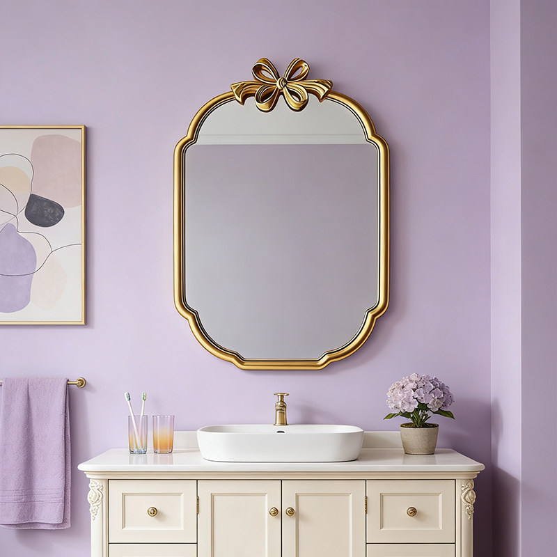 法式浴室镜复古雕花洗手间卧室化妆镜蝴蝶结镜子洗漱台壁挂梳妆镜