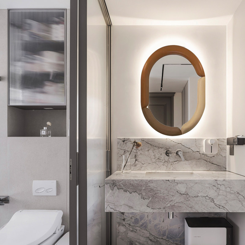 欧式ins风可爱小Q镜浴室防雾化妆镜壁挂装饰镜玄关挂镜卧室梳妆镜