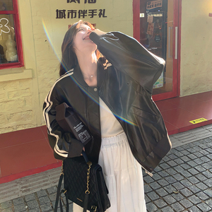 宽松型短外套长袖秋季青年常规款春秋黑色棒球领春秋短款休闲图片