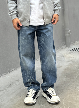 GETY雪花水洗牛仔裤男士复古宽版微锥14盎司全棉赤耳丹宁六叔同款