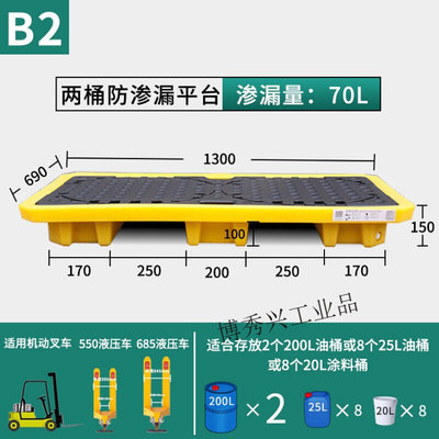 危废防渗漏托盘机油桶防泄漏卡板防漏油塑料化学品液体托盘两桶型