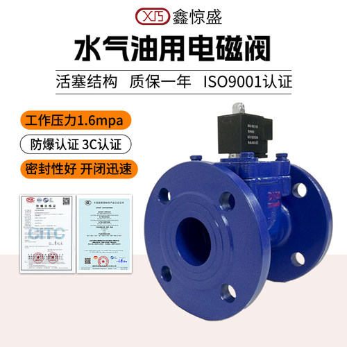 常闭铸钢法兰连接活塞式电磁阀电磁水阀气阀油阀 DN25 40 50