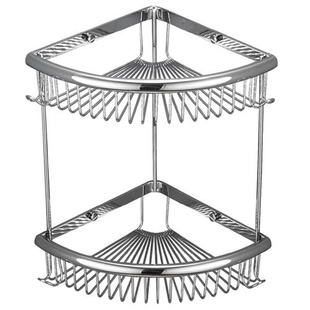 定制德系浴室转角收纳置物架金色三角网篮全铜卫浴五金挂件层架沐