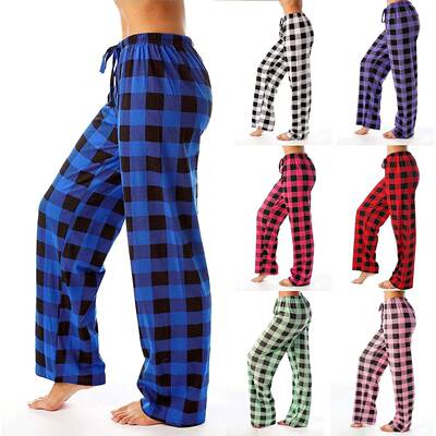 Plaid Pants Casual Leg Fitted Comfortable Daily Wear Check
