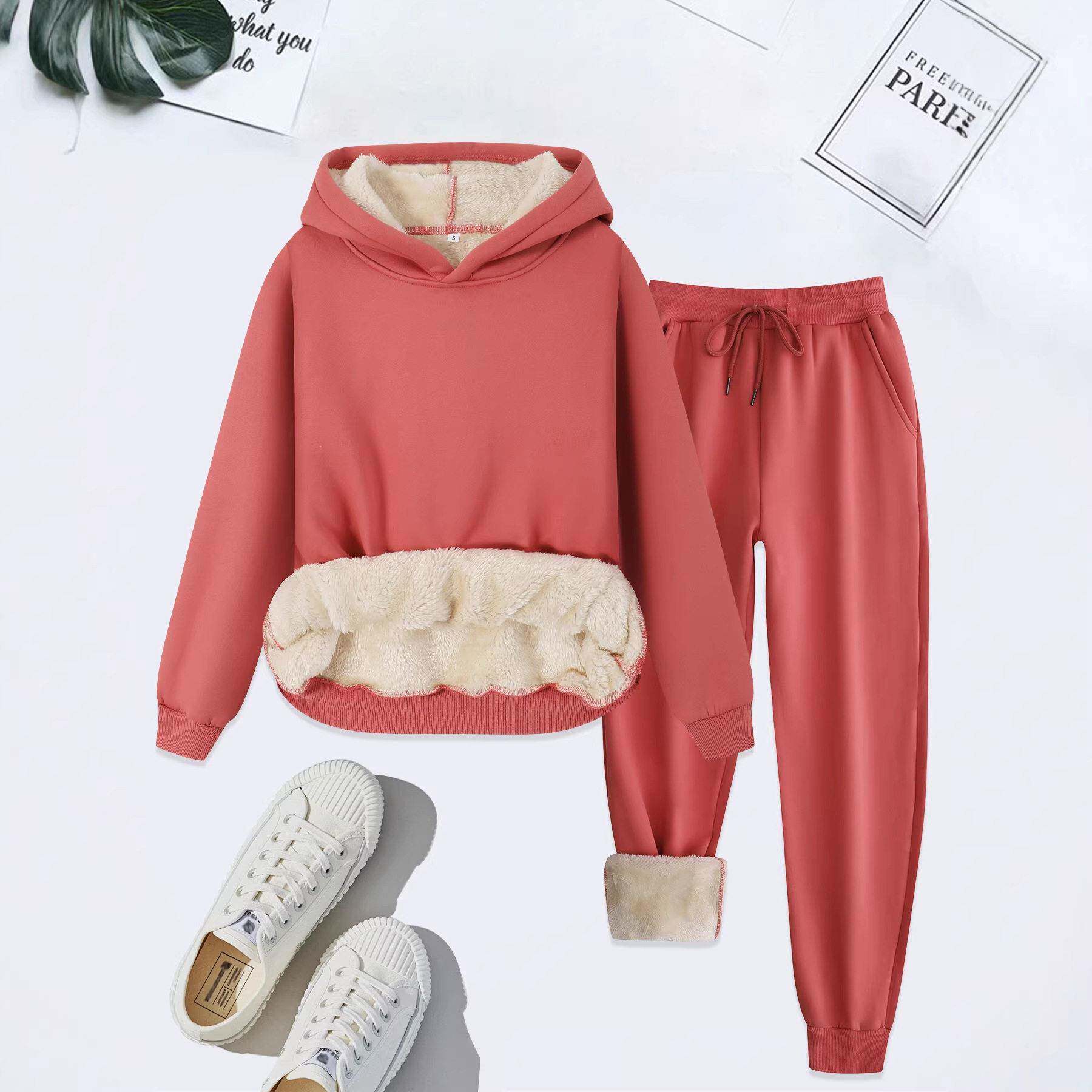 Women's Letter Print Thermal Lined Hoodie & Drawstring Pants