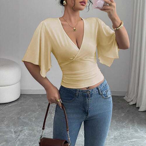 Women's Plain Tee, Elegant T-shirt Top for Daily Holiday