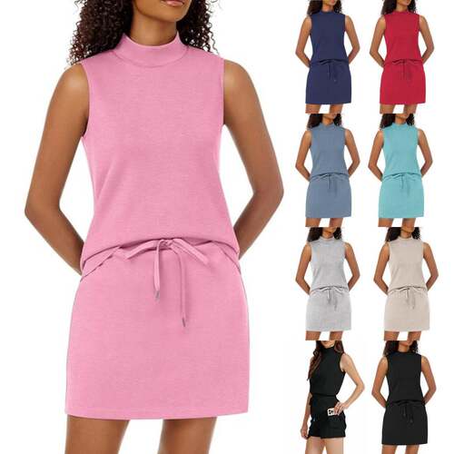 Women's 2-Piece Fitted Plain Skirt Suit, Comfortable Top