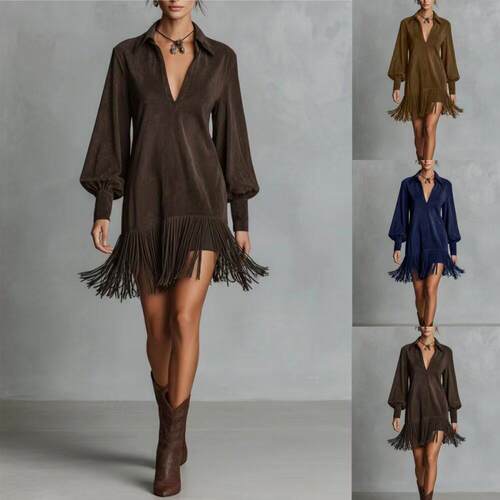 Women's V Neck Long Sleeve Dress