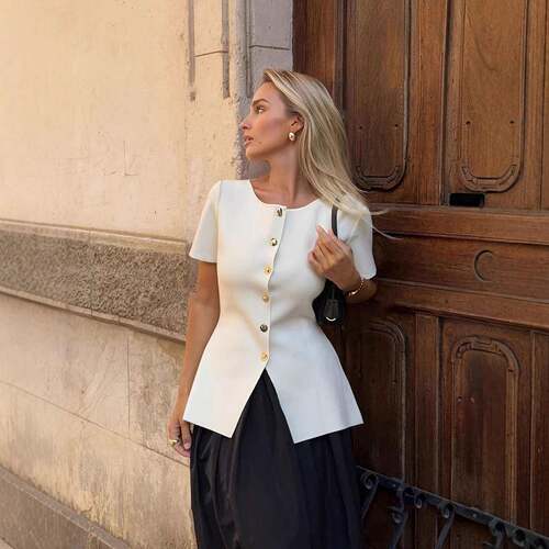 1 Piece Minimalist Casual Crew Neck Short Sleeve Split Hem