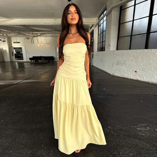 Summer Holiday Style Sexy Halter A-Line Ruched Long Dress