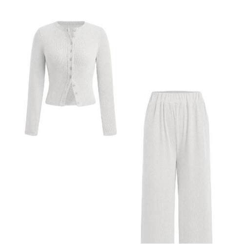 [Plus Size] Solid Color Ribbed Button Front Fitted Cardigan