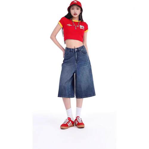 Women's Summer Wide Leg Denim Shorts Casual Loose Mid Rise