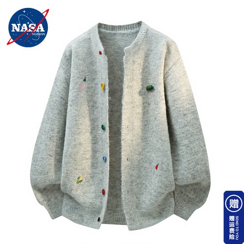 NASA卡通刺绣针织开衫男宽松