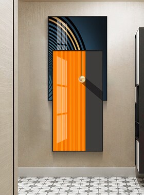 时尚轻奢玄关叠加装n饰画抽象几何橘橙色大气挂画别墅对门墙壁挂