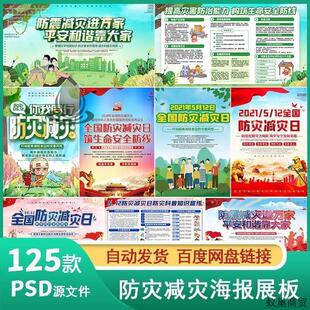 防震防灾减灾日预防安全知识公益展板宣传栏系列海报PSD素材模板