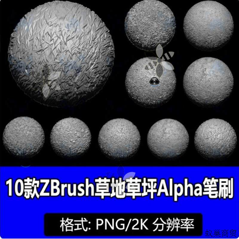 zbrush草地草叶子植物小草叶Alpha雕刻笔刷zb树木纹理细节画笔2K